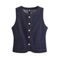 ZATRHMBM Spring Women's 2025 New Fashion Denim Vest Vest Retro Round Neck Sleeveless Solid Color Casual Women's Tops