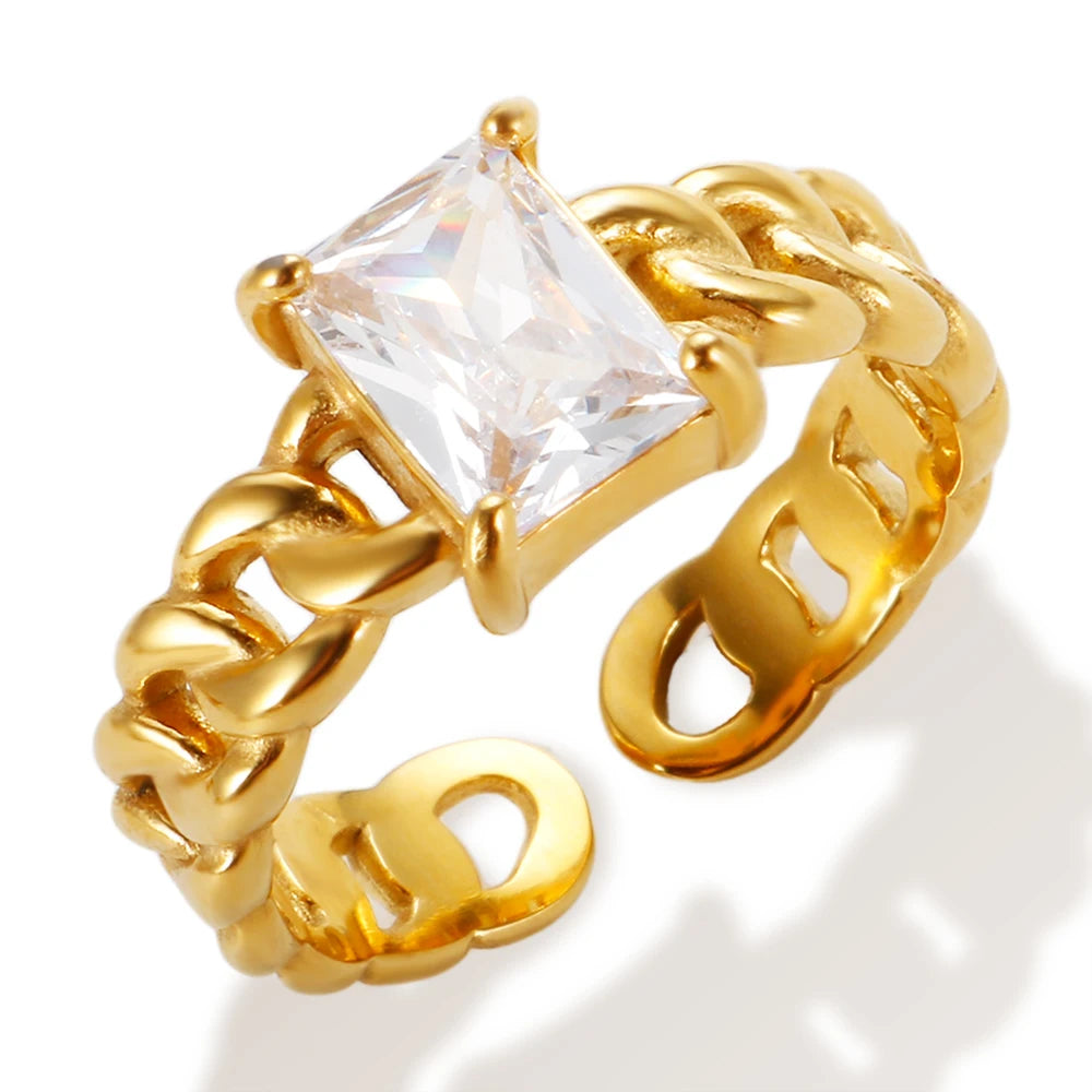 Adjustable Vintage Gold Plated Open for Weddings Engagements Gifts Parties Anniversaries Stainless Steel Ring