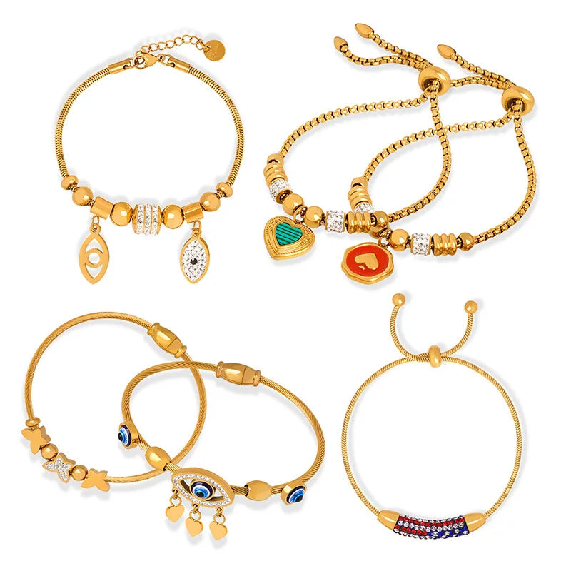 2024 Trendy 18k Gold Plated Stainless Steel Crystal Devil Eye Bracelet Women Zircon Heart Bracelet Pulseras Y Brazaletes