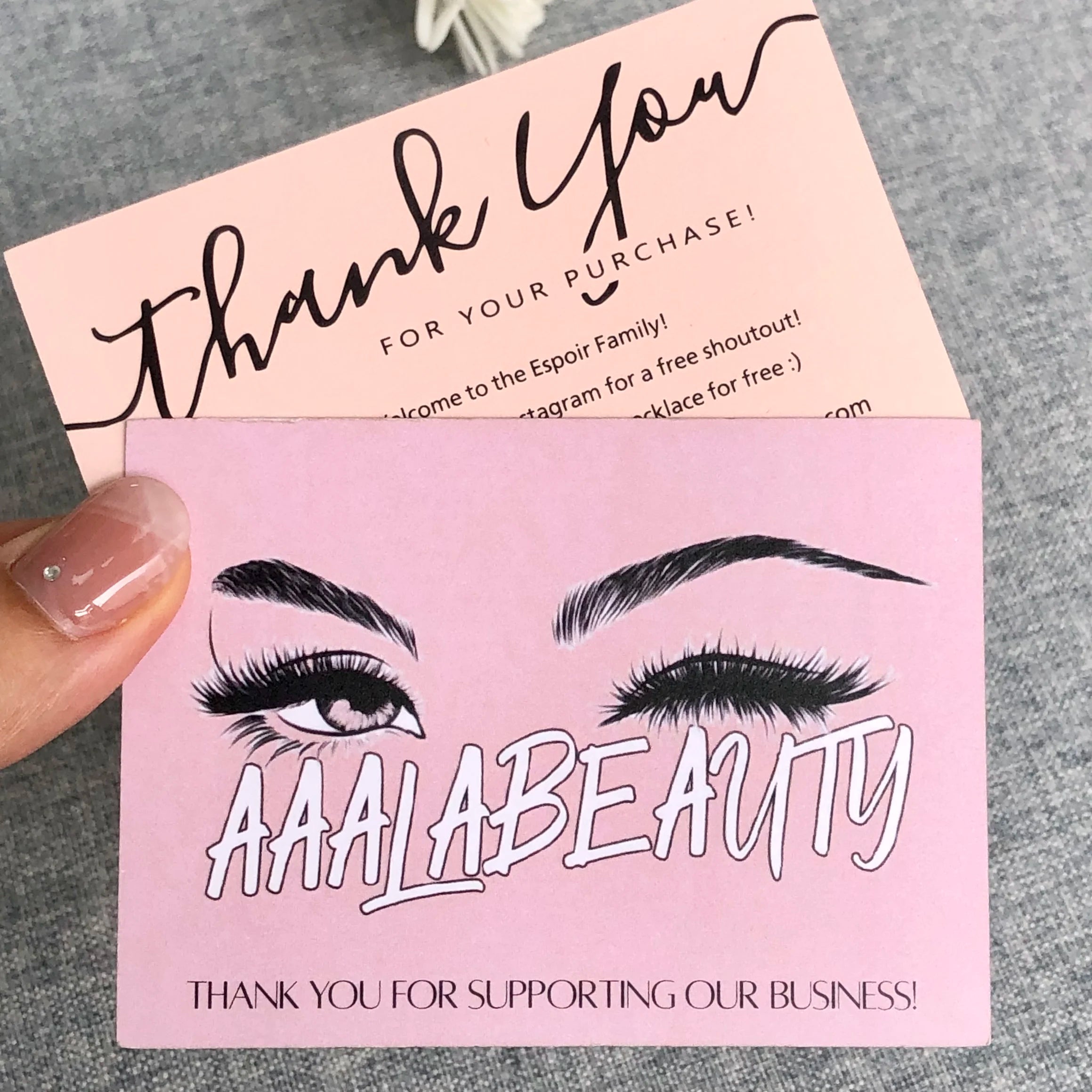 Eco-Friendly Thank You Card for Small Business Cosmetics Logo Greeting Paper Bag Color Printing Eyelash Card