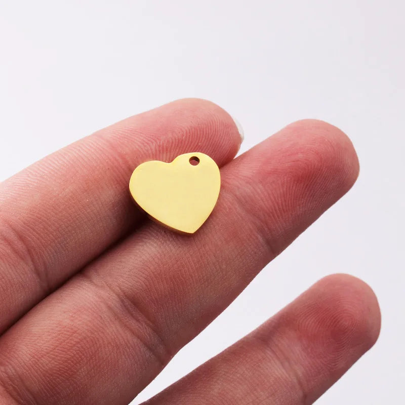 Handmade Stainless Steel Making Accessories Gold Plated Mirror Surface 14*15mm Plain Heart Pendant  DIY Jewelry Findings