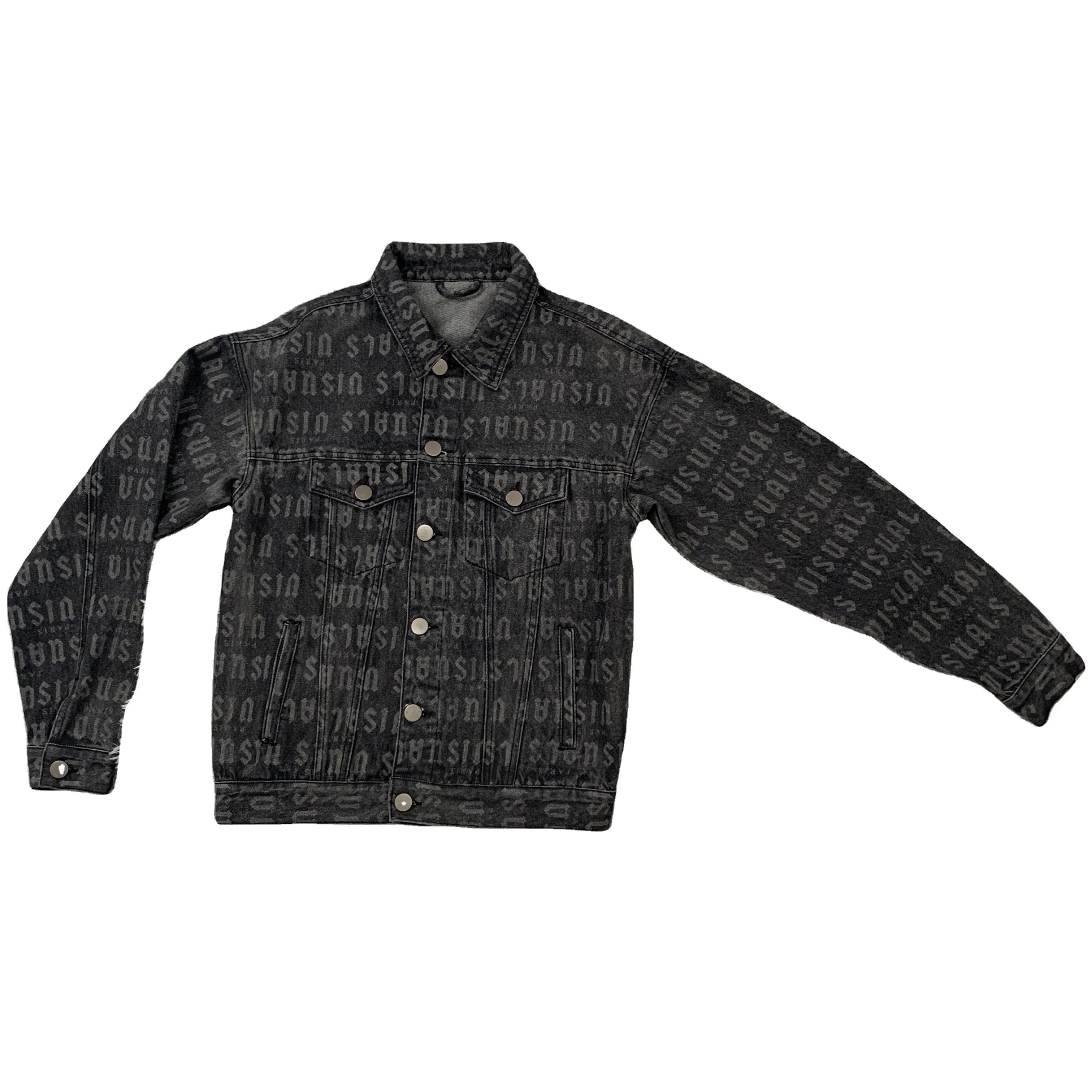 DENIMGUYS Black Jean Jcaket Wholesale Men's Vintage Streetwear Denim Men Custom Laser Print Denim Varsity Jcakets