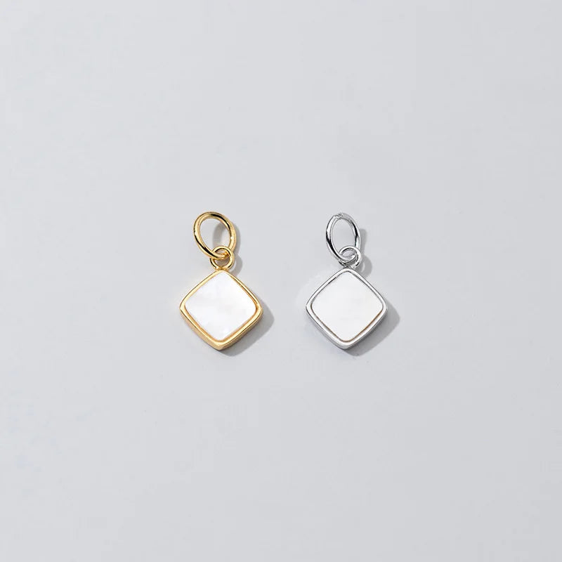 9mm Gold Pearl Shell Square Pendant Charm 925 Sterling Silver Bezel Square Conch Charms  for Jewelry Making