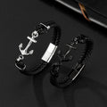 Wholesale Trendy Stainless Steel Silver Plated Unisex Cuff Wrap Magnetic Clasps Anchor Woven Leather Bangle Bangles