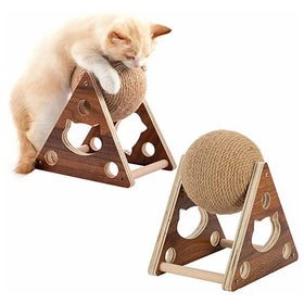 Wholesale Triangular Solid Wood Cat Catch Ball Scratch and Abrasion Resistance Pet Crawling Toy Cat Toy Supplies