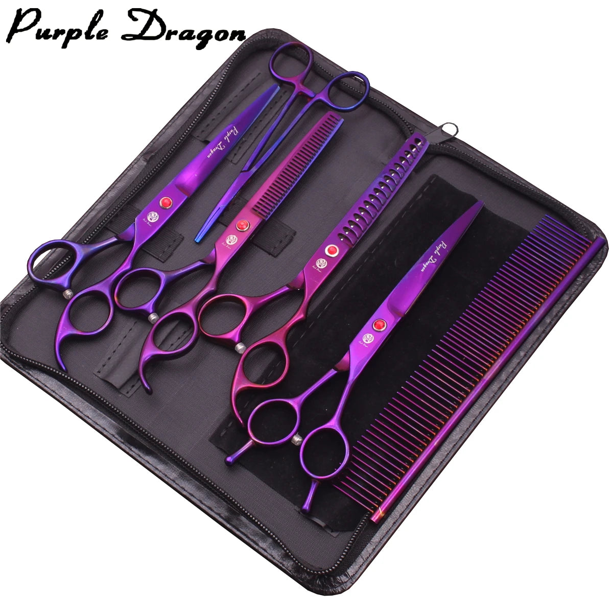 Purple Dragon Grooming Scissors for Dogs 7" Japan Steel Straight Shears Hairdressing Scissors Chunker Thinning Scissors Z3002