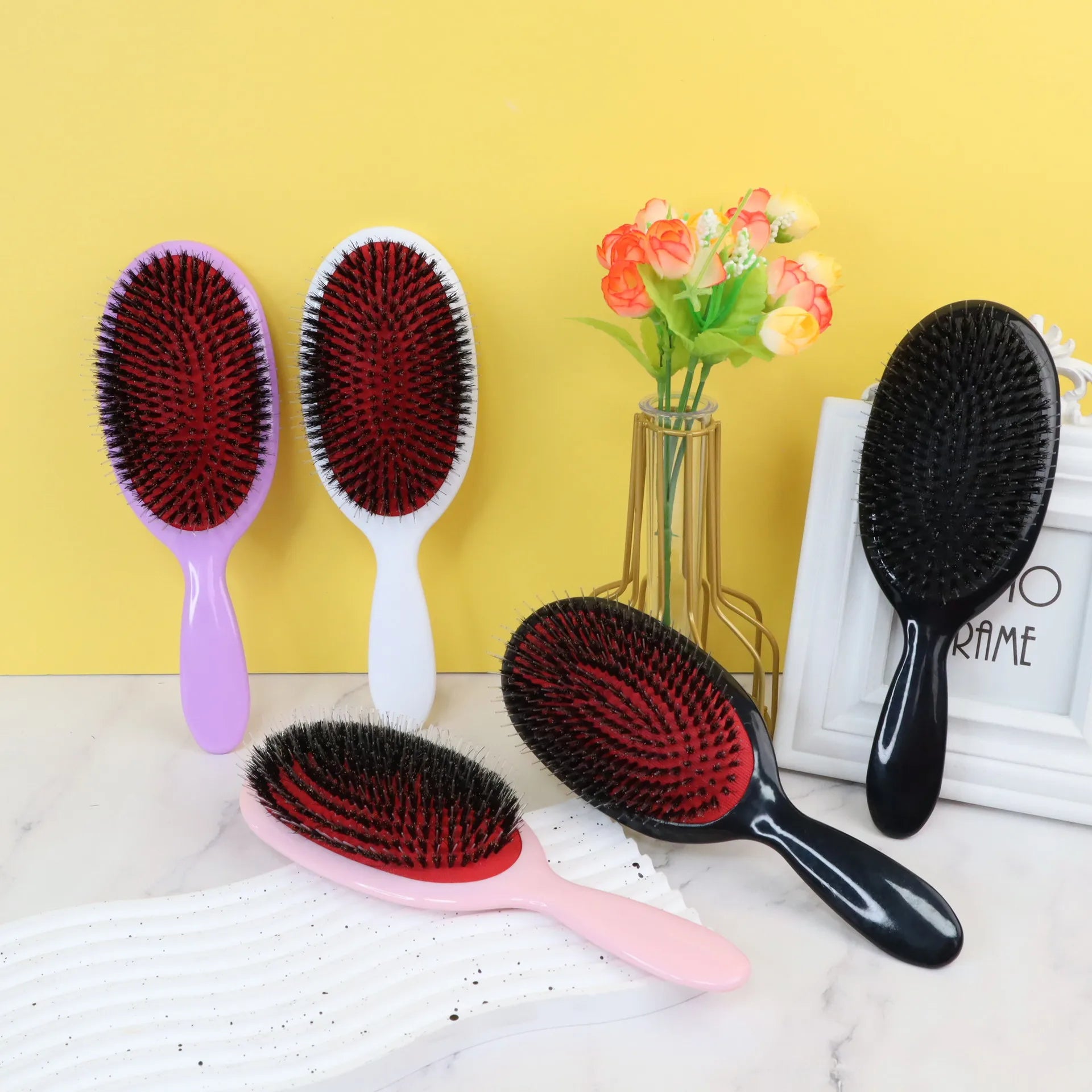 High Quality Oval Shape Cushion Massage Comb Boar Bristle Nylon Detangling Hairbrush Hair Extension Wig Brush