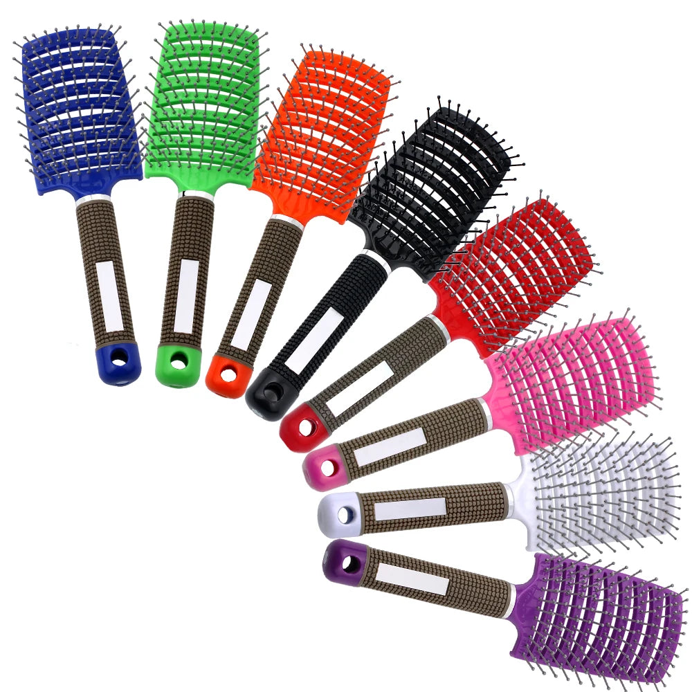 Professional Hairdressing Styling Tools Anti-static Massage Curved Vent Detangling Nylon Hairbrush for Fast Blow Drying