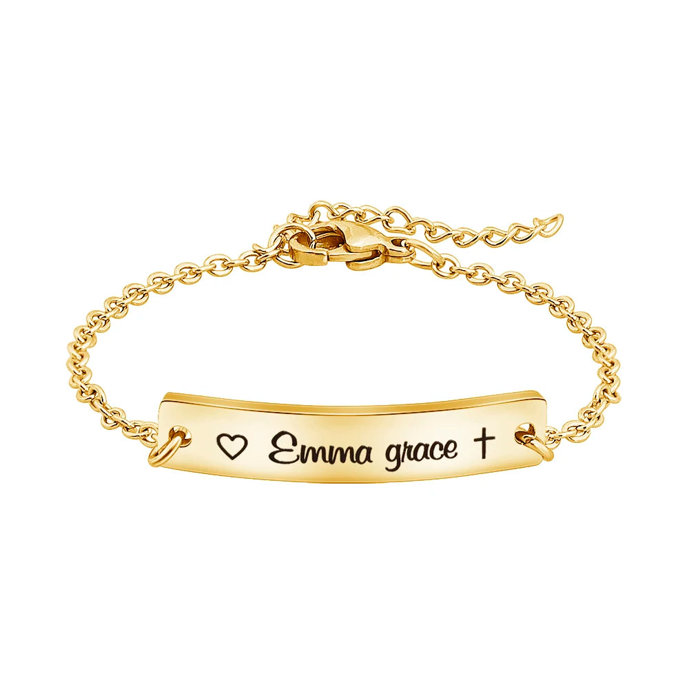 Stainless Steel Customized Stainless Steel Engraved Rectangle Charms Name Bracelet for Babies