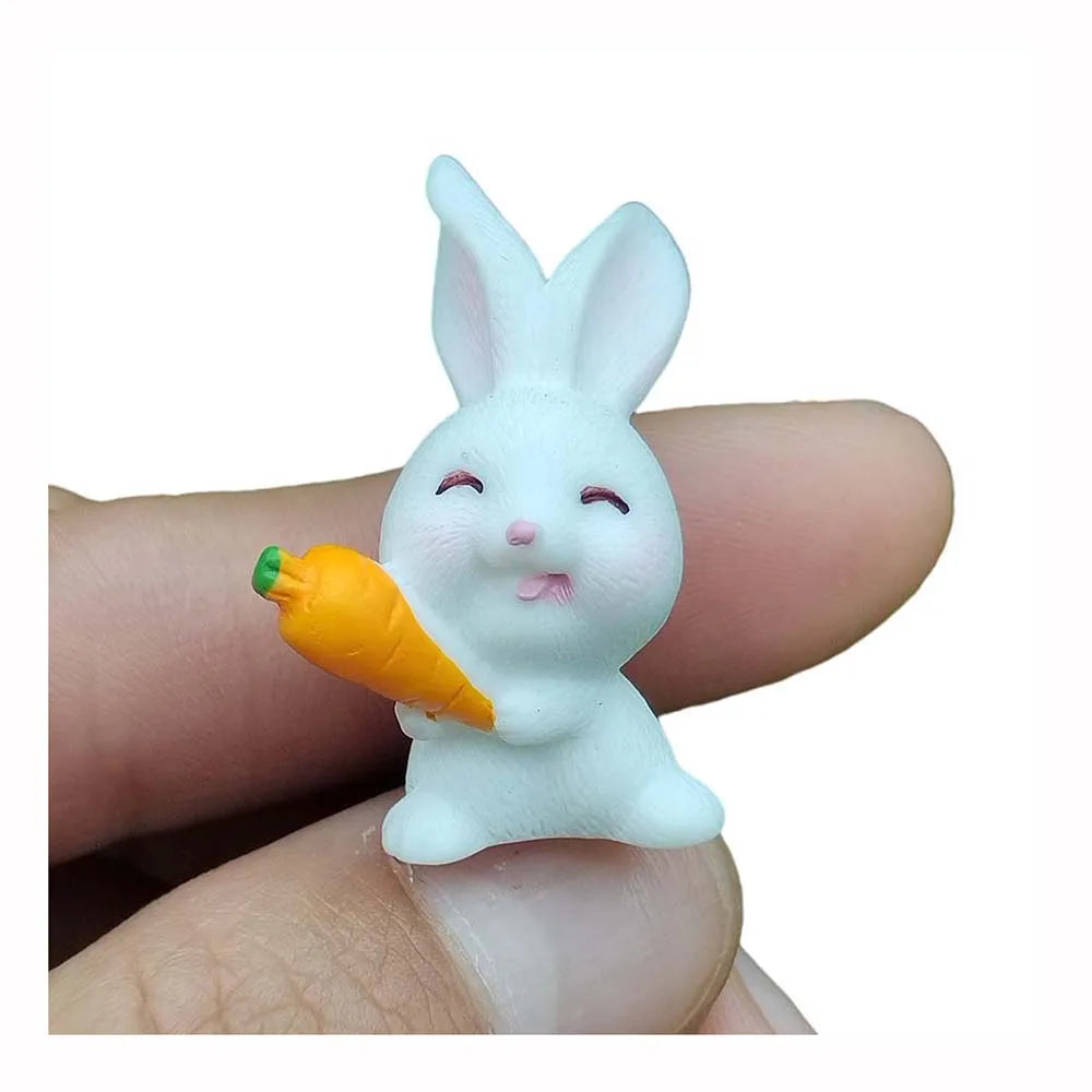 100pcs Resin Ornament Rabbit Carrot Animal Figurine Easter Home Decor Miniature Garden Decoration Modern Figure Doll House