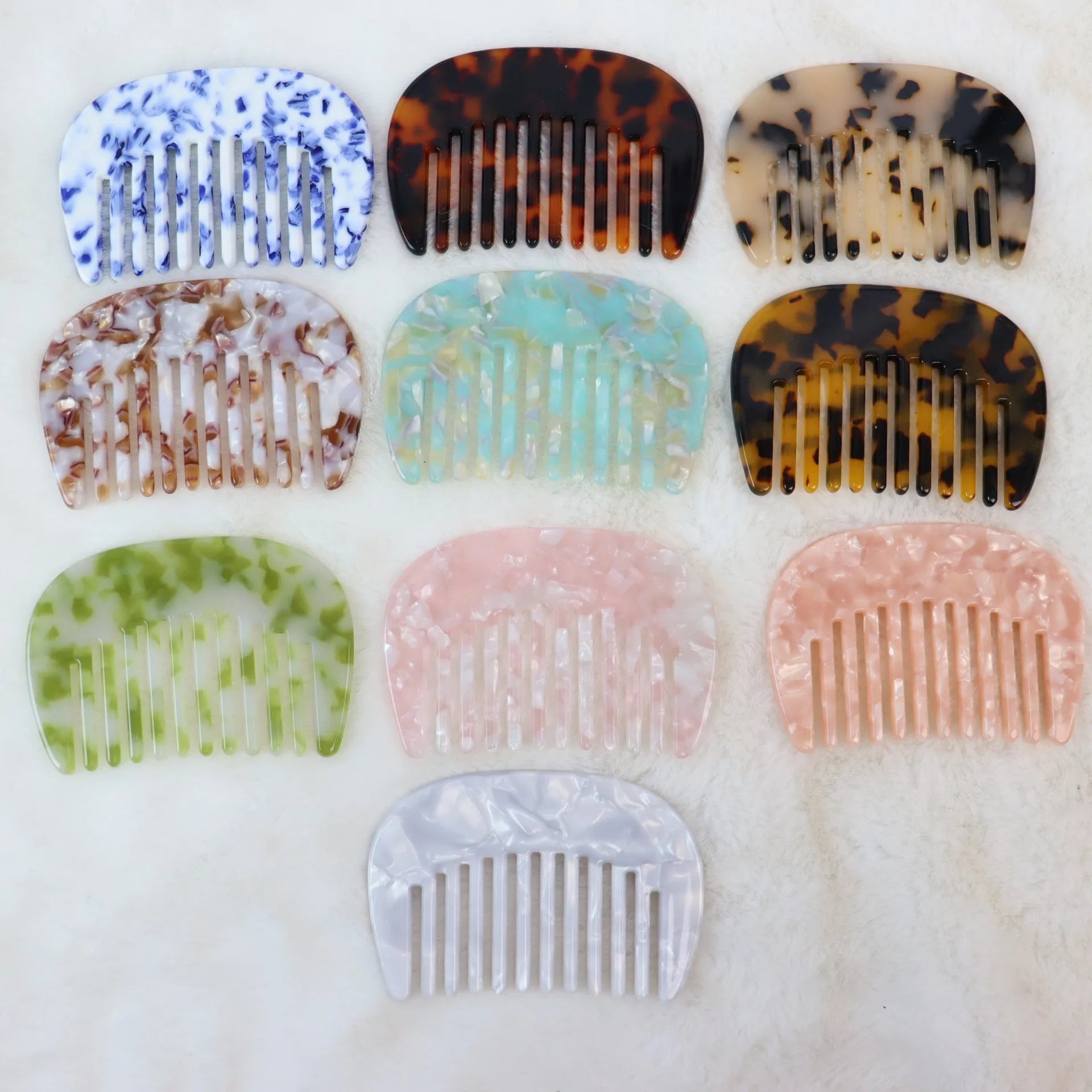 8cm Portable Rectangle Detangling Straighten Custom Logo Marble Brown Tortoise Shell Pink Green Wide Tooth Acetate Hair Combs