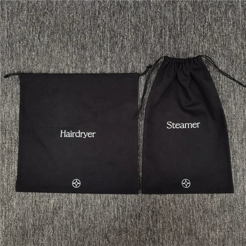 Chuanghua 12oz Black Canvas Hair Dryer Dust Bag Luxury Black Dust Bag With Logo Cotton Packaging Bags 30x50