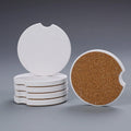 Custom White Ceramic Round Contemporary Car Coasters 2 Pcs Absorbent Cork Back Set with Blank Print for Table Drinks
