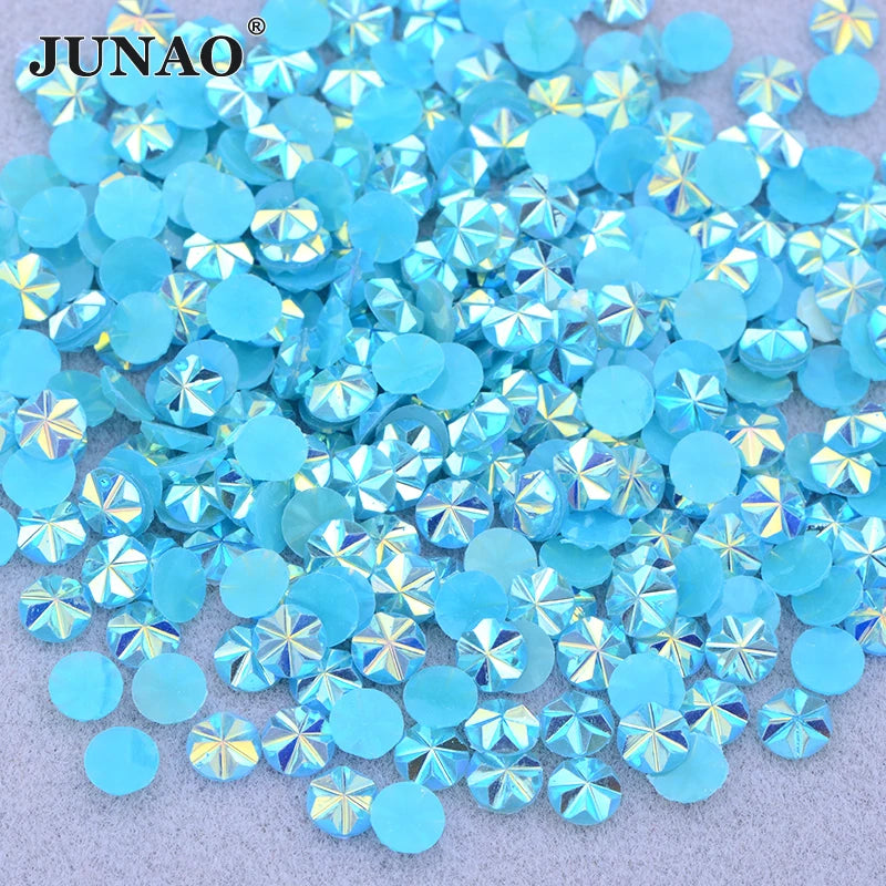 JUNAO Wholesale 5mm Glitter Jelly Aquamarine AB Crystal Round Resin Strass Flatback Non Hotfix Nail Art Rhinestone