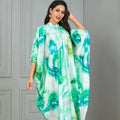Elegant Dubai High Neck Abaya New Design Tie-Dye Printed Bat Sleeve Kaftan Middle Eastern Muslim Hijab Dress