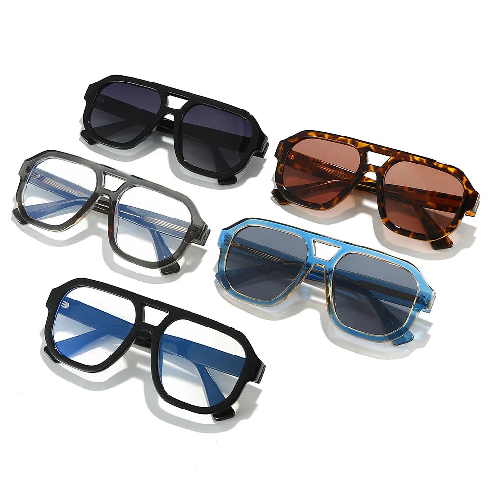 2025High Quality Hip Hop Gradient Leopard Shades Outdoor Square Flat Top One Piece Double Beam Shades Tortoiseshell Sunglasses