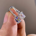 Huitan Luxury Clear Rectangle CZ Cubic Zirconia Dangle Earrings Statement Geometric Crystal Silver Color Earrings for Women