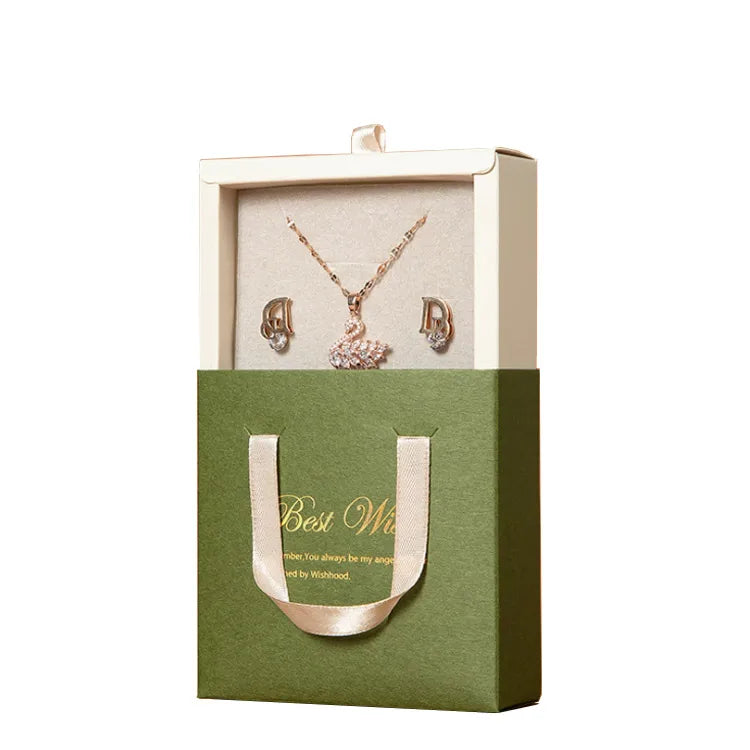Factory Custom Printed Drawer Style Jewelry Packaging Box with Handle Recycled Materials Matt Lamination & Embossing Art Paper