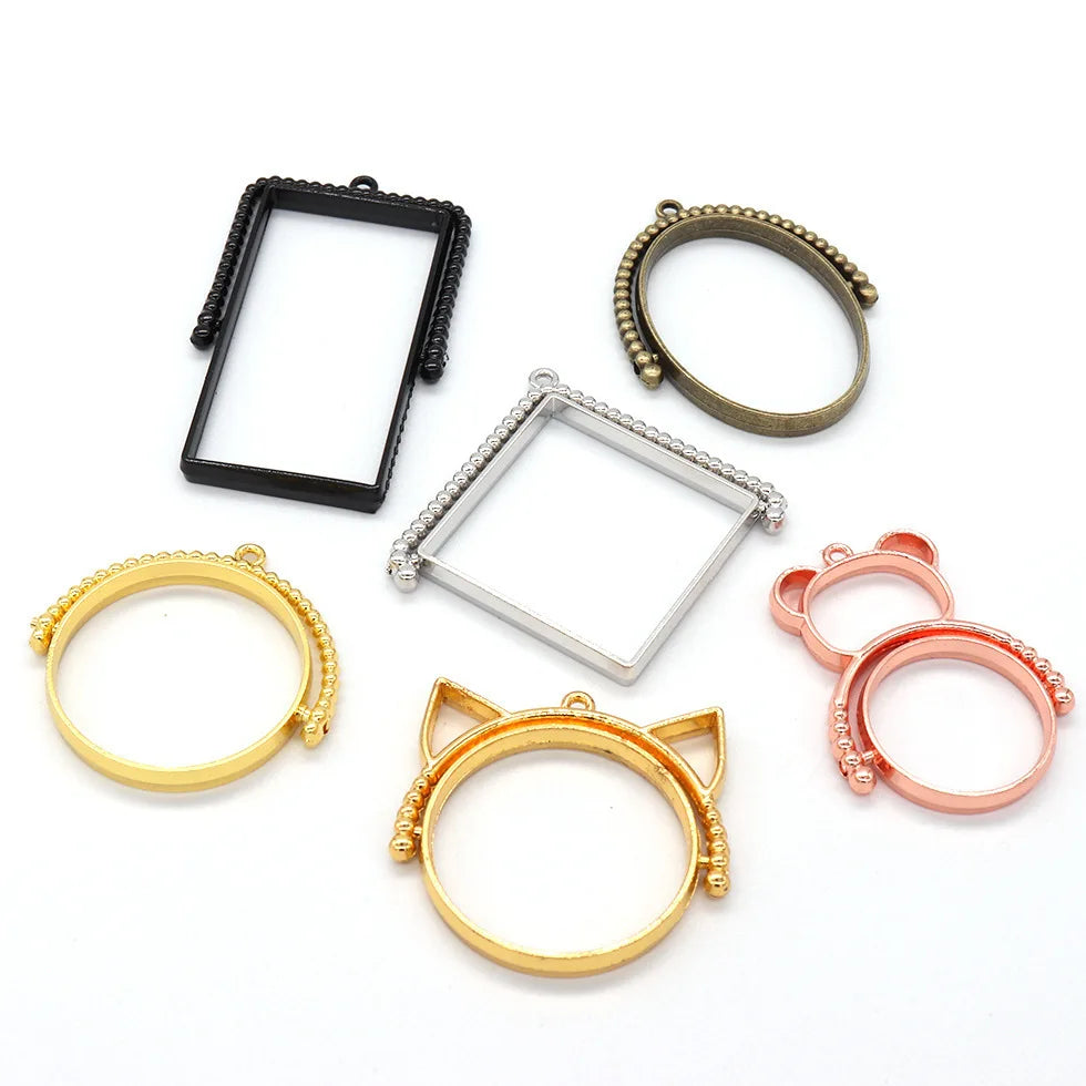 Alloy Geometric Figure Hollow Blank Pendant Revolve Tray Bezel Charms Diy Handmade Bezel Mold for Resin Pendant Jewelry Making
