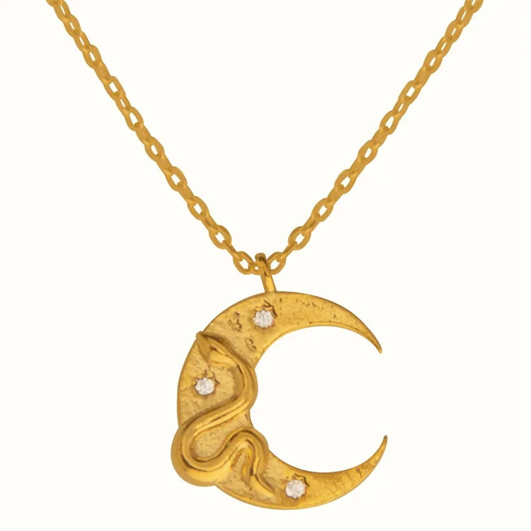 Hot Selling Products Snake Charm Stainless Steel Moon Necklace Women