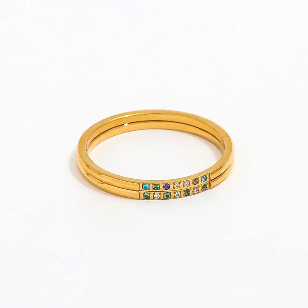 Joolim High End 18K Gold Plated Colorful Zirconia Clear Green Zirconia Ring for Women Finger Ring Stainless Steel Jewelry