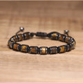 Natural Healing Energy Tiger Eye Stone Bracelet for Men Women Column Tiger Eye Beaded Adjustable Braided Beaded Bracelet Unisex