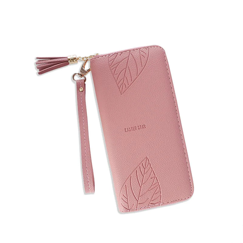 Wholesale New Korean Ladies Wallet Long Fashion Clutch Bag Leaves Buckle Wallet Card Package Dinner Bag with Handle Strap