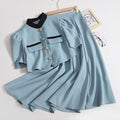 Wholesale 2026 Summer Fashion Temperament Bubble Sleeve Contrast Stand up Neck Shirt High Waist Half Skirt Women's Set