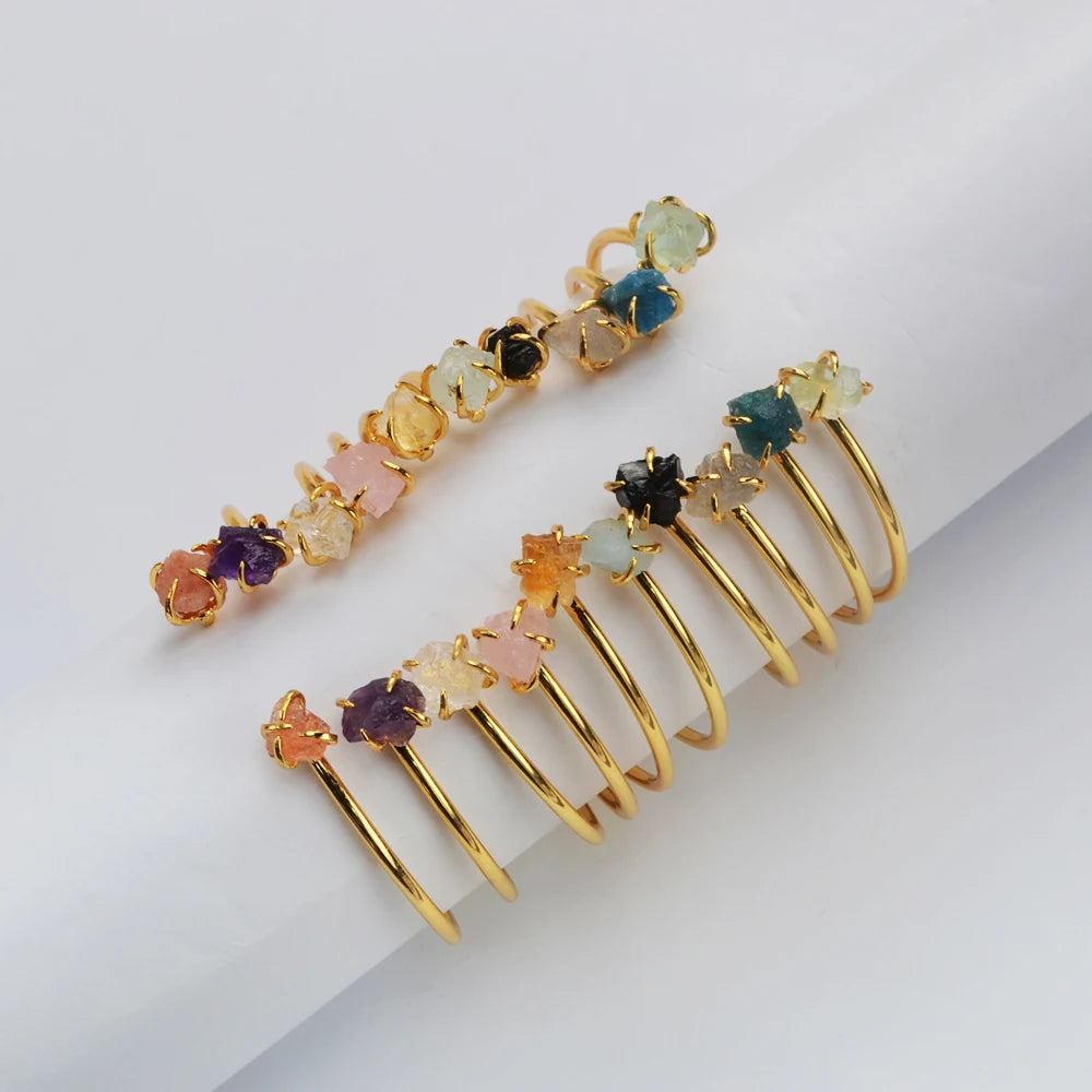 ZG0452 Natural Gemstone Energy Healing Crystal Bracelets & Bangles Claw Set Raw Crystal Bracelets