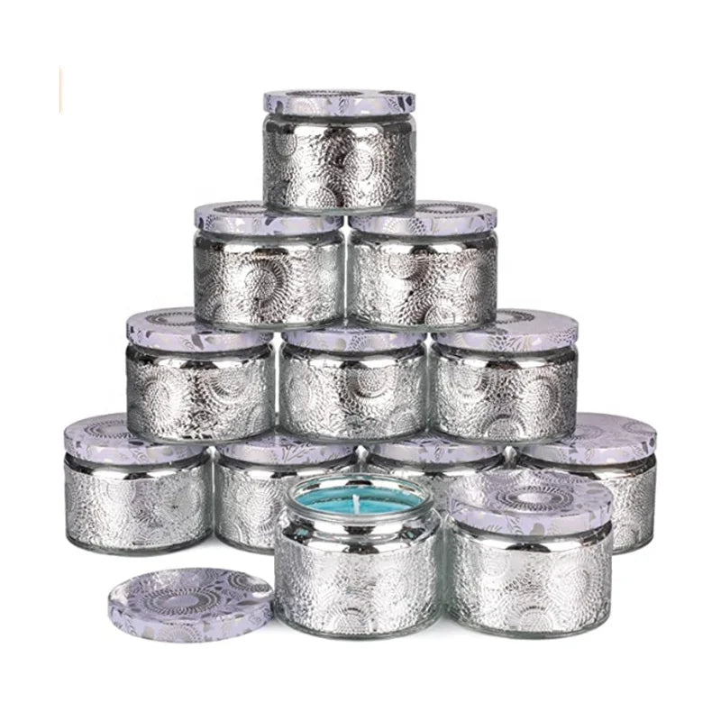 Empty Wholesale 4oz 120ml Embossed Dream Silver Glass Candle Supplies Vessels Jar in Silver Domed Jar
