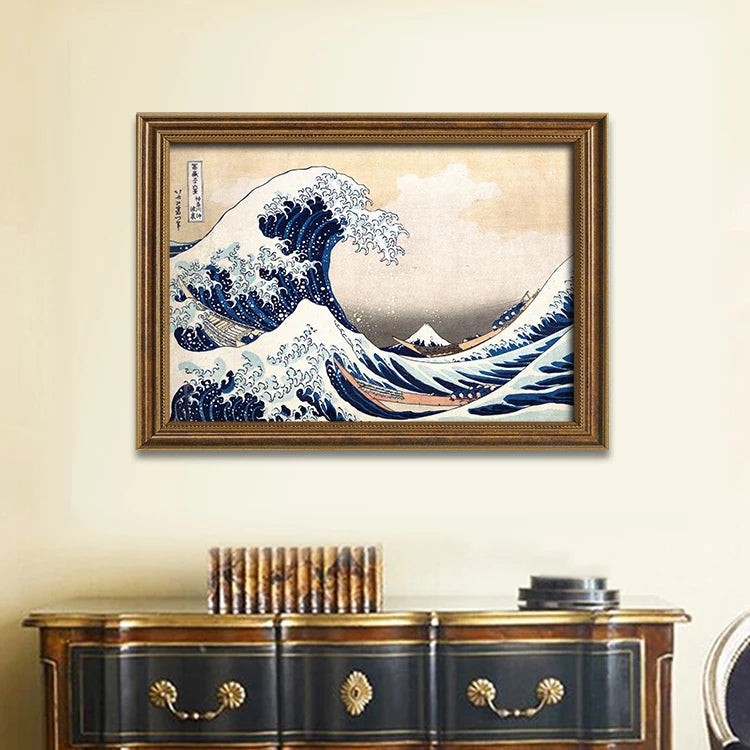 Handpainted Hokusai the Great Wave Off Kanagawa Modern Famous Art Wall Mural for Living Room Hotel Decor Framed