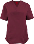 Solid Functional Women's Scrub Set - V-neck Scrub Top and Elastic Pull Scrub Pants Medical Uniform