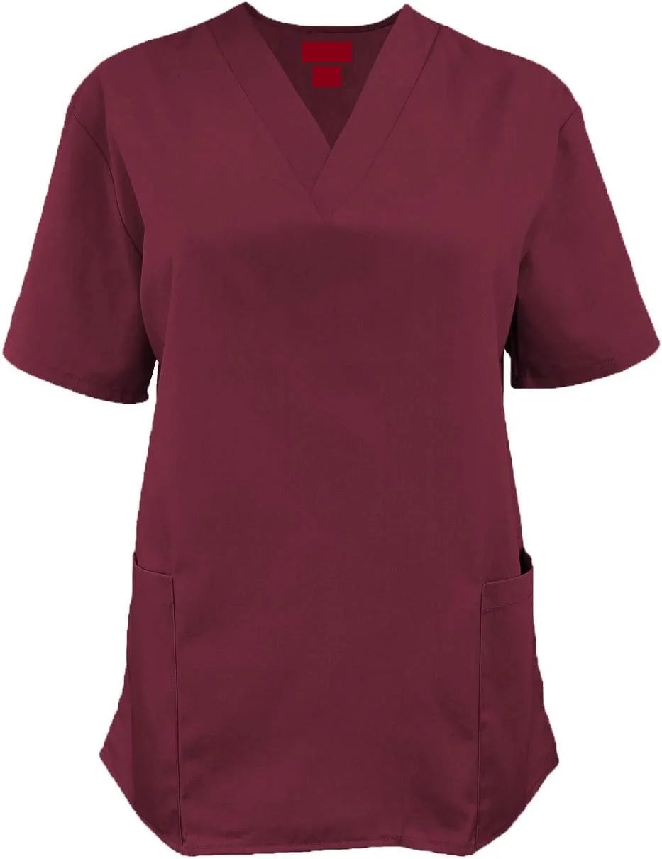 Solid Functional Women's Scrub Set - V-neck Scrub Top and Elastic Pull Scrub Pants Medical Uniform