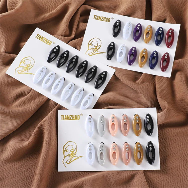 Wholesale Muslim Brooch Hijab Scarf Pins 12 Pieces Set Plastic Clips Scarf Safty Pins Muti-Color Headscarf Accessories