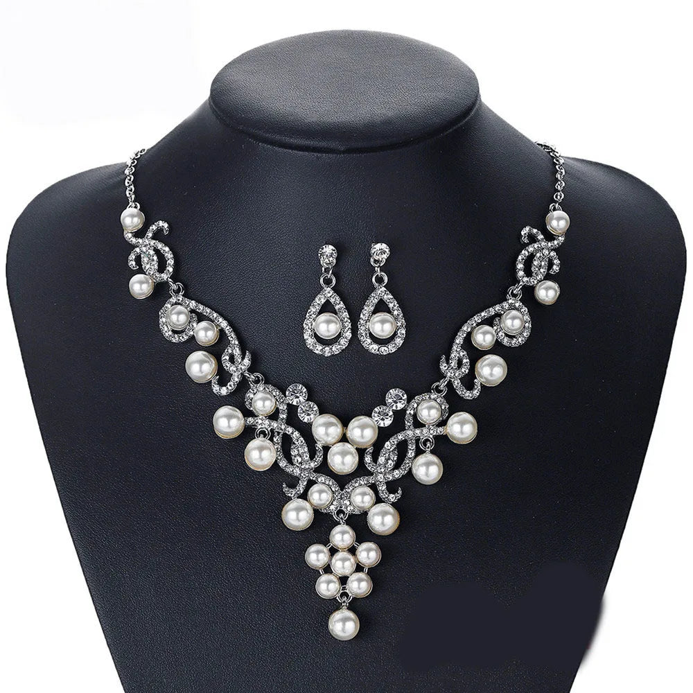CH017 High Quality Bridal Jewelry Set Elegant Pearls Jewelry Set Women Rhinestones Jewelry Set Wholesale