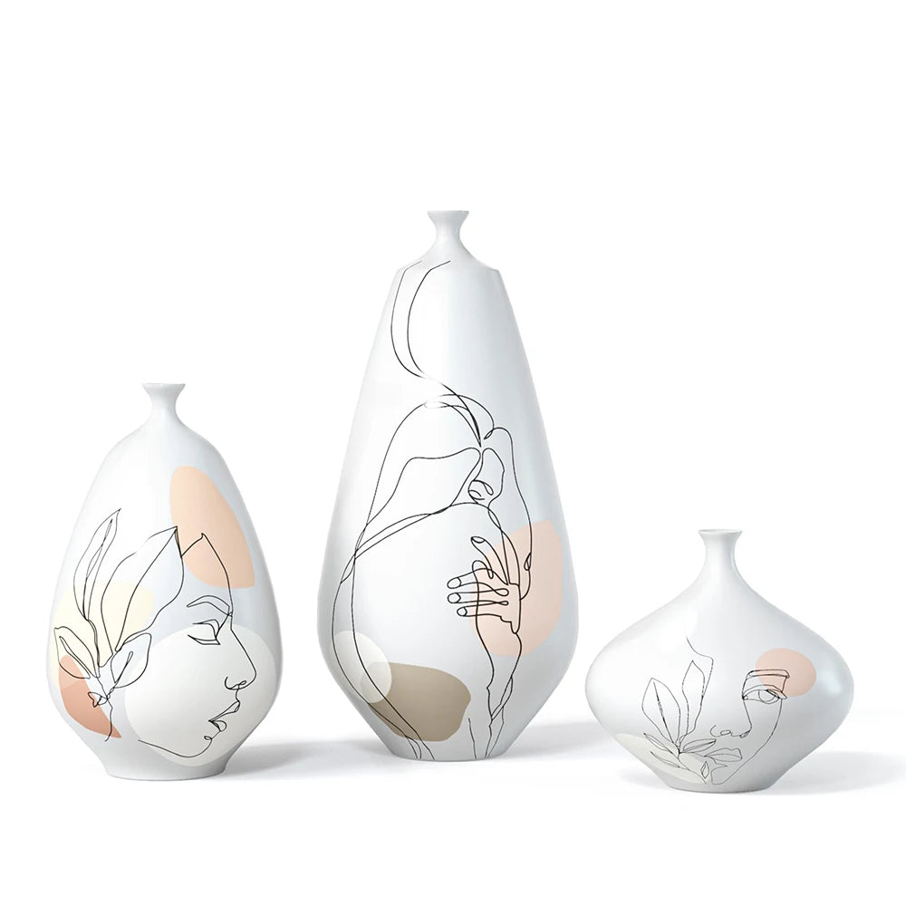 Modern Nordic Design Abstract Face Porcelain Ceramic Wedding Tabletop Flower Vase for Home Decor