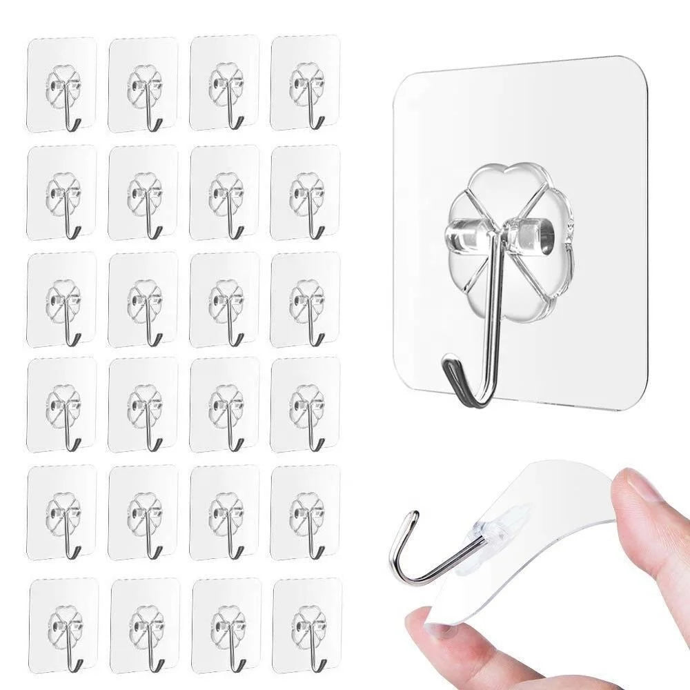 20kg Load-bearing Multifunctional Self-Adhesive Waterproof PVC Transparent Wall Hook Perforation-free Non-trace Clothing Jewelry