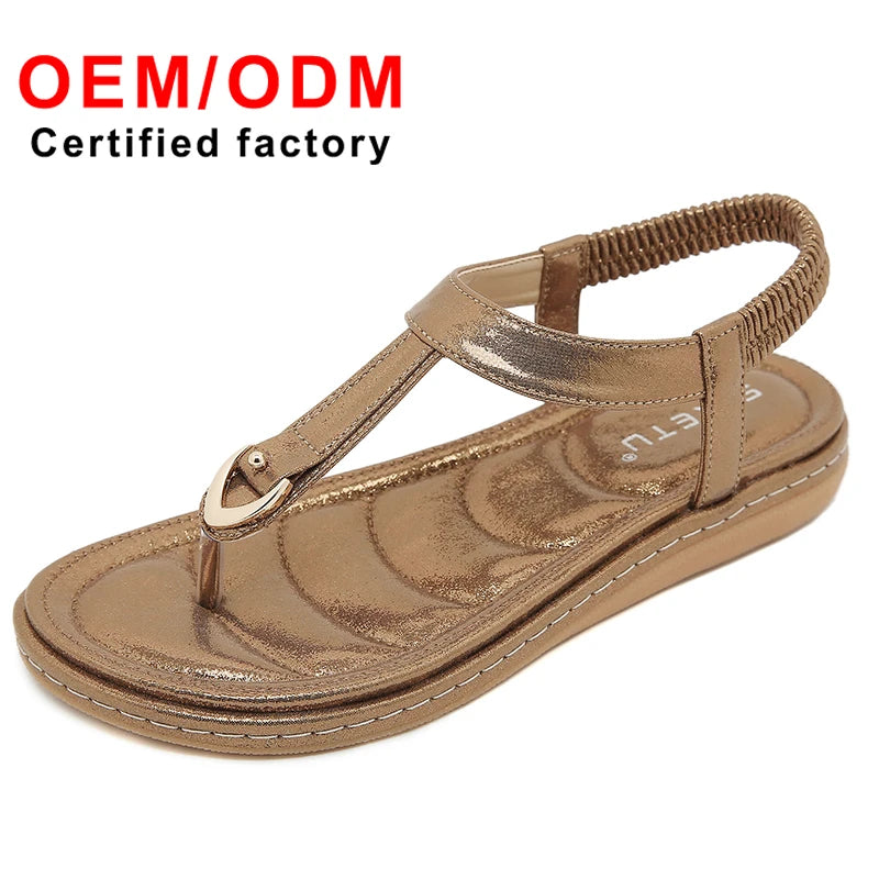 Hot Selling Women's Versatile Rhinestone Flat Sandals Ladies Casual Sandals Large Size Beach Wholesale Fashion Shoes Women