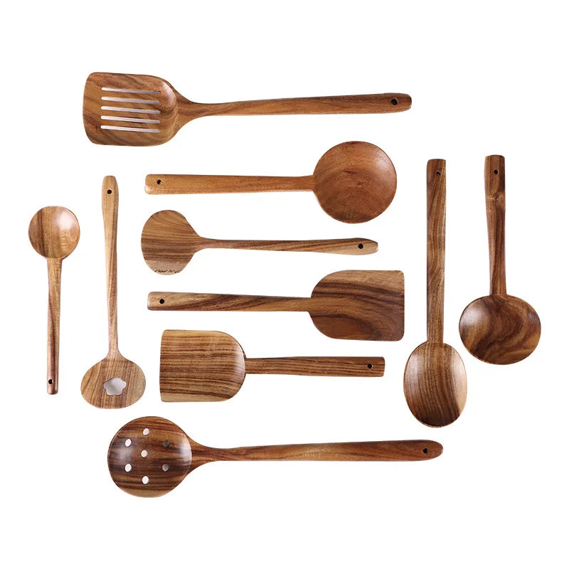 Teak Wooden Spatula Soup Spoon Long Handle Salad Stirring Cookware Custom Made Durable Kitchen Accessories