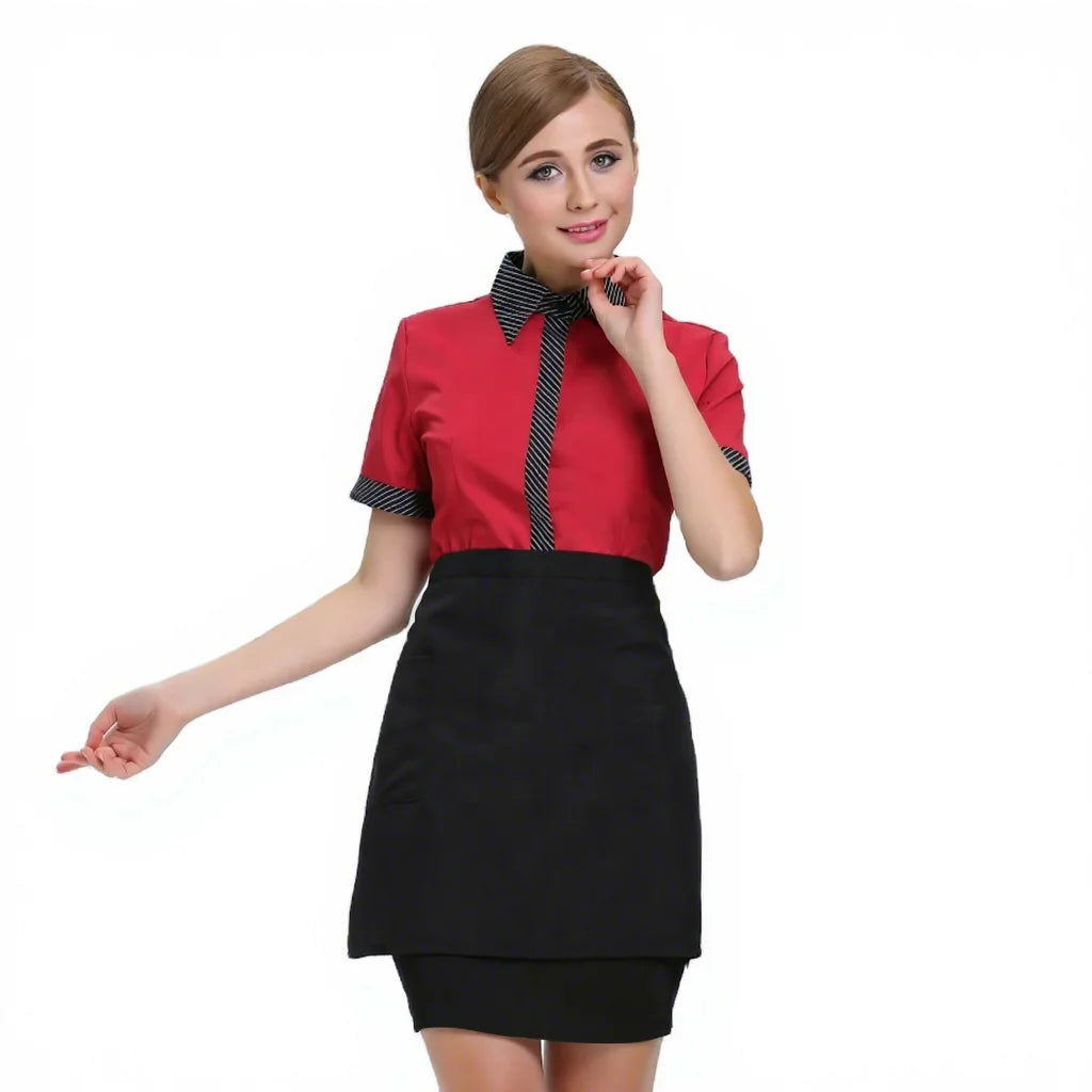 Fashionable Hotel Staff Uniform for Women Fashion Hotel Reception Uniform Summer Red Women Corporate Dress Uniform 100 Sets