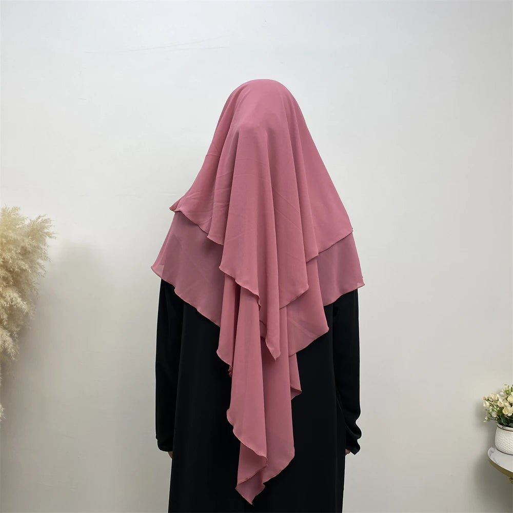 2305# New Front Back 2 Layer Chiffon Khimar Solid Color Women Hijab Muslim Modest Fashion Long Hijabs Wholesale Scarves 19 Color