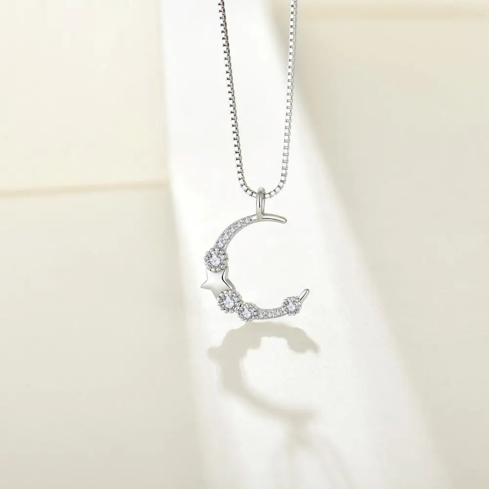 2025 Wholesale Factory Fine Jewelry 925 Sterling Silver Cubic Zirconia Moon and Star Pendant for Women Jewelry Necklace