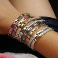 BC1398 Fashion Rainbow Rectangle Cubic Zirconia Tennis Bracelet  Multicolor Dainty CZ Zircon Baguette Buckle Bracelet