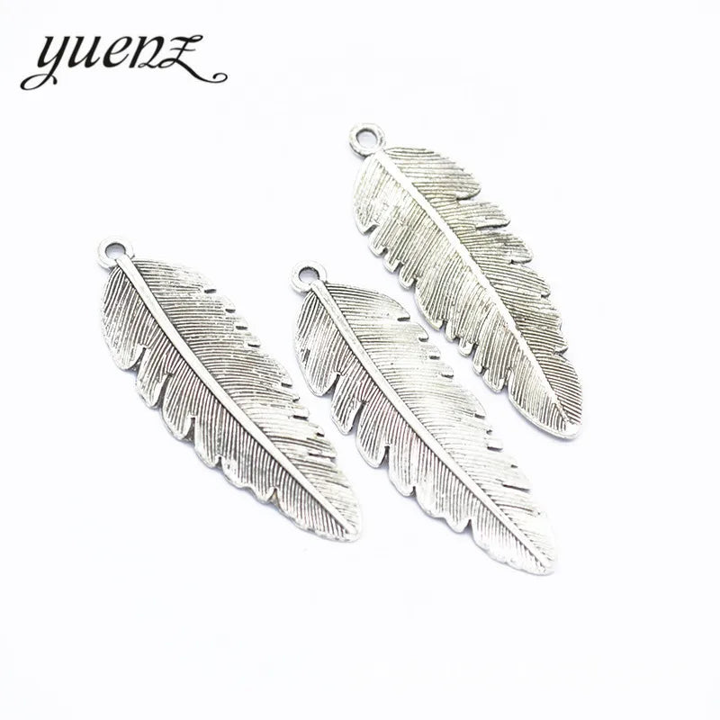 YuenZ Vintage Silver Plated Feather Charms Pendant DIY Bracelet Necklace Accessories 43*14mm D316