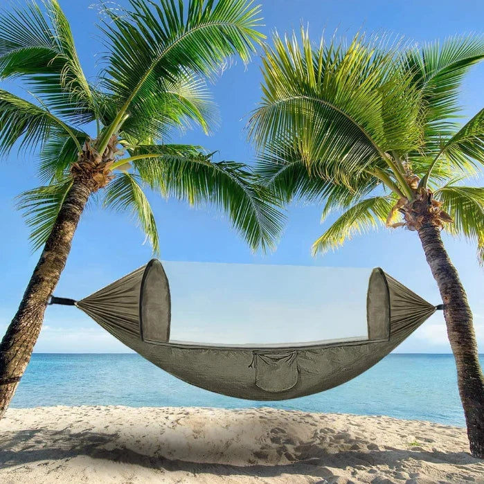 WOQI New Design  Green Color Auto Open Hammock 2 Person Portable Hammock with Bug Net