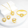 Women's 18K Gold Plated Stainless Steel Moon Love Earnail Bracelet Necklace Set Fashion Pearl & Zircon Jewelry 3-Piece Set