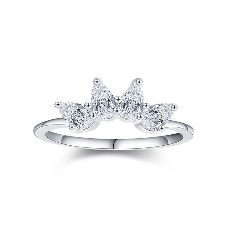 Dainty 925 sterling silver crown shape women simple water drop shaped CZ diamond zircon ring