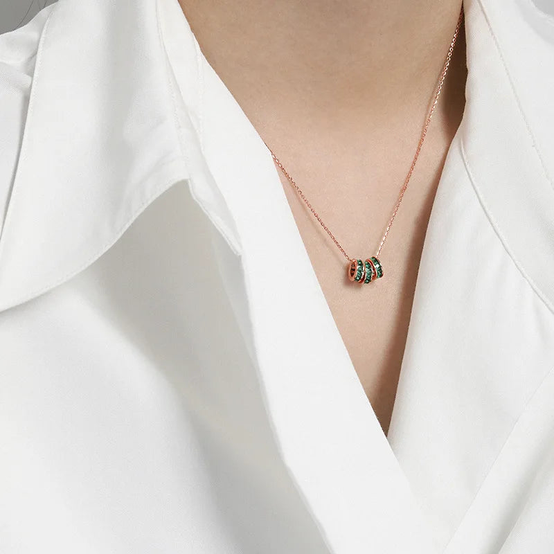 M0117 Brand Luxury S925 Sterling Silver Green Zirconia Pendant Necklace Rose Gold Color Necklace Women Gift