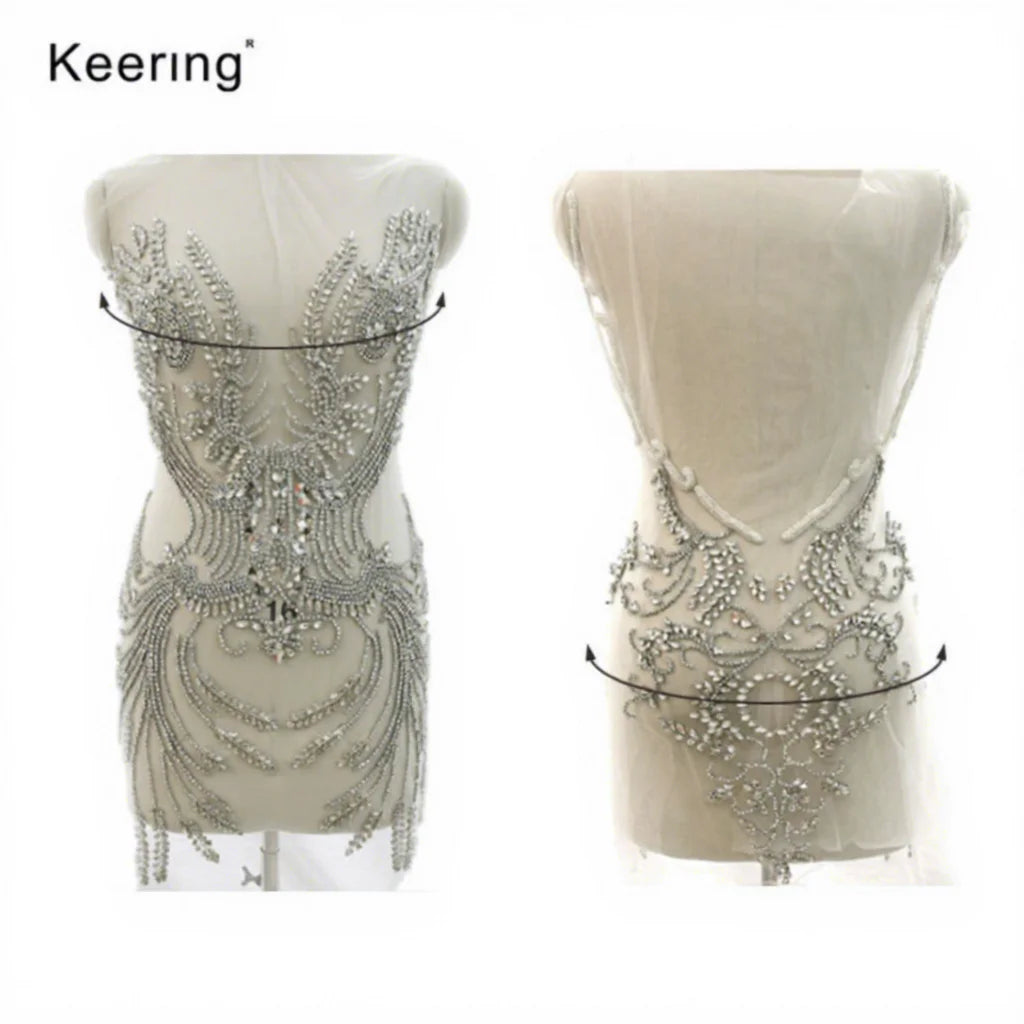 High Quality Glass Diamond Rhinestone Appliques for Wedding Dress With Sleeves or Without Sleeve WDP-369