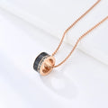 Luxury Men's Stainless Steel Annulus Carbon Fiber Pendant Necklace Black Rose Gold Plated Zircon Inlay Link for Anniversary